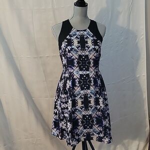 ARYNK Women's Silk Backless Kaleidoscope Fit & Flare Dress, Size M